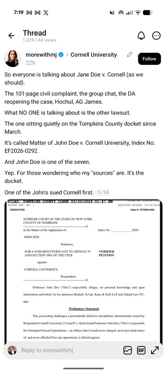 AllisonCampolo's tweet photo. One of the Cornell 7 who claims he "only" participated in the group chat, viewed Jane Doe's naked body without her permission, and snorted ketamine off her naked body without her permission, sued the university to argue that having to write an essay and take a class was too much punishment. 

Let's be really clear about this. Literally every single person who knew this was happening and didn't immediately call the police AND confront everyone perpetrating this horrific act should be criminally liable. 

👉 https://t.co/fC8ipm1ld0