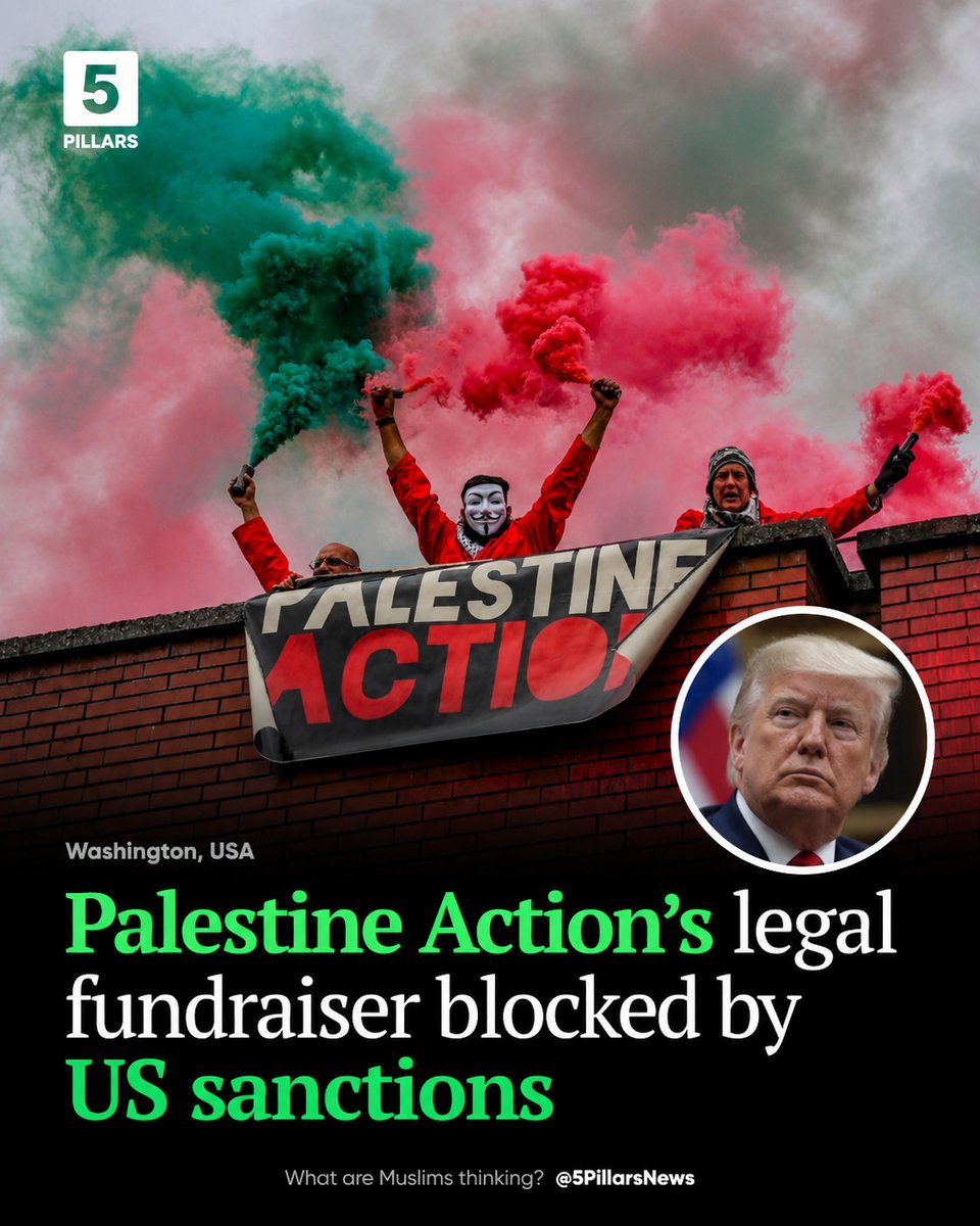 5Pillarsuk's tweet photo. A crowdfunder to raise money for the UK Supreme Court challenge on the ban against Palestine Action has been blocked as a result of U.S. sanctions.

The Guardian reports that CrowdJustice, which is a UK company, has declined to host a fundraiser for legal fees to fight the proscription – which came into force last July – because the platform uses the U.S. company Stripe as its payment processor.