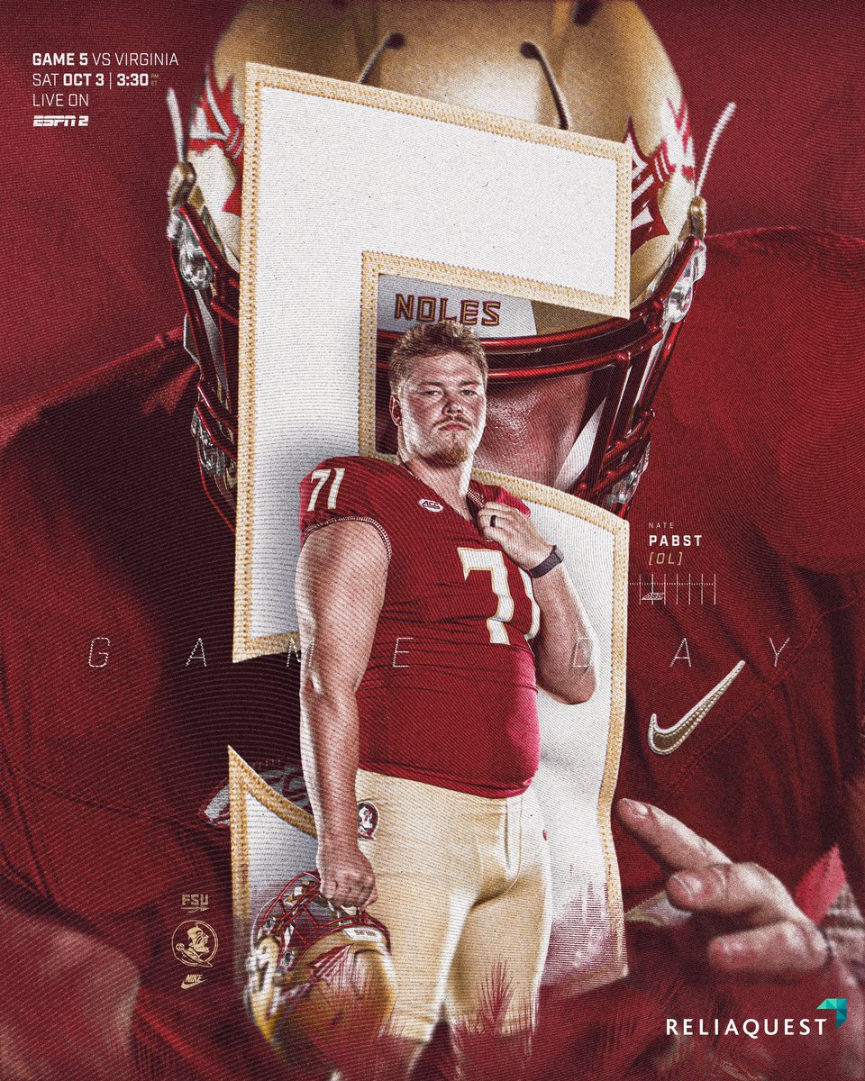 FSUFootball's tweet photo. It’s Game Day at Doak! 🍢 

🕞 3:30 PM
🆚 Virginia
📺 ESPN2
🏟️ Doak
🎀 Cancer Awareness Game

🎟️ https://t.co/OyL4XQQgNH
🏈 https://t.co/H8ezoKXR25
📻 https://t.co/3Q9m0RZz9W

#NoleFamily | @ReliaQuest https://t.co/nnAI2AbiE8