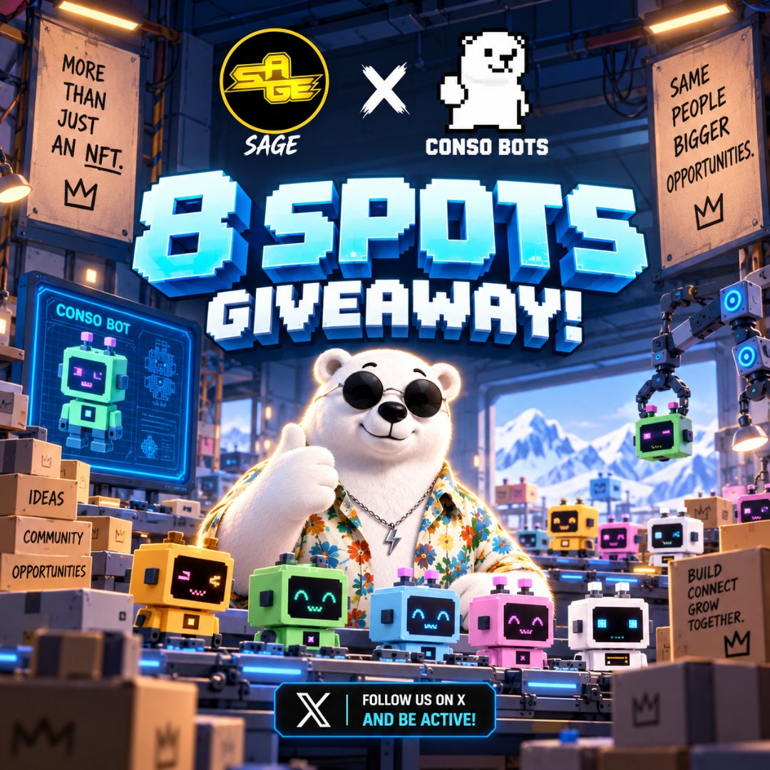SAGEAIRDROPS's tweet photo. 🎉 SAGE × CONSO BOTS ✨

we are giving away 8 WL spots of Conso Bots.

Conso Lab is powered by @SuiNetwork and secured by @WalrusProtocol , they act as Mobile Nodes for reputation, trust, and social contribution.

⚡️ How to Enter

→ Follow @conso_xyz
→ Follow @SAGEAIRDROPS
→ Like, RT & comment your Sui address on this post

Best wishes everyone ✌️