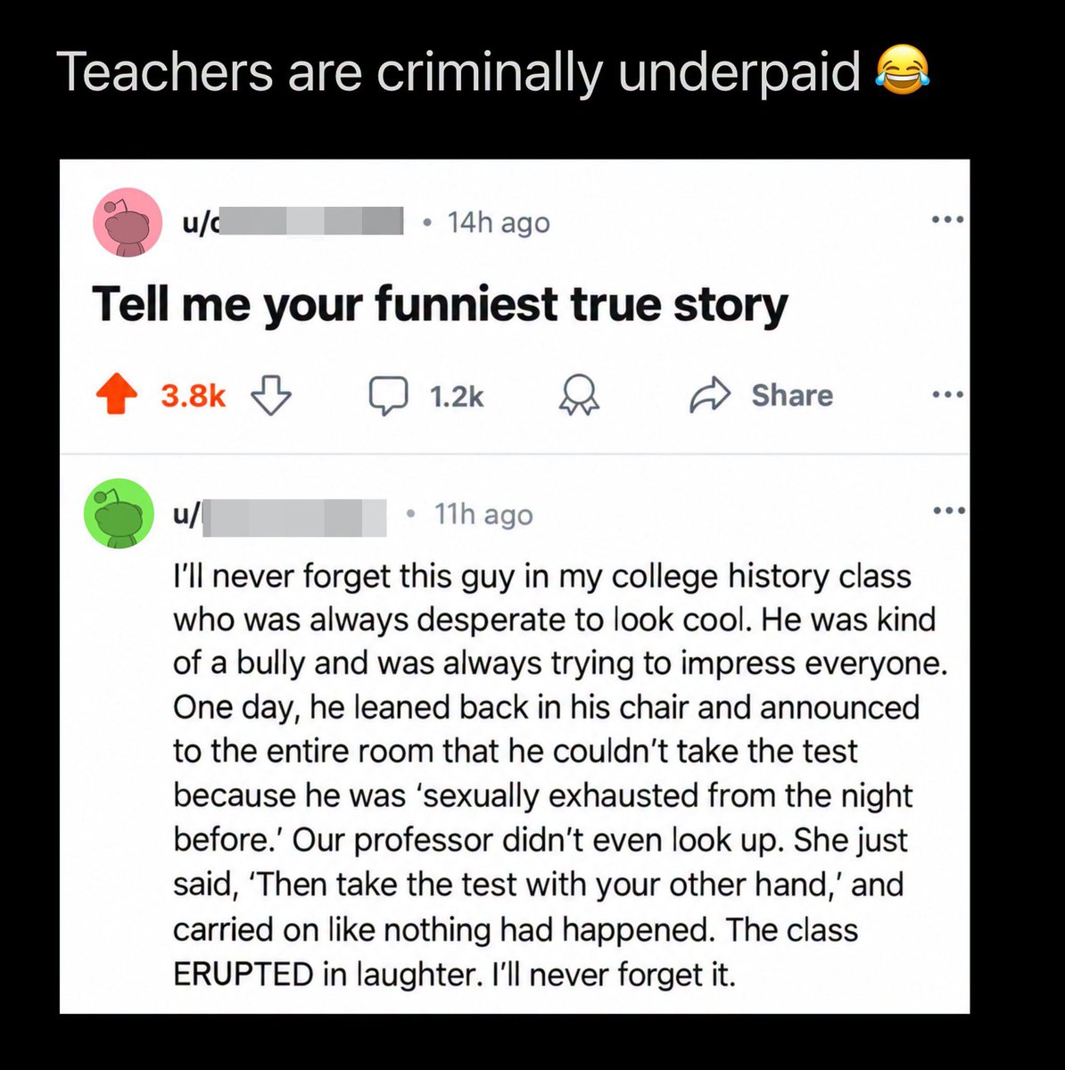MensHumor's tweet photo. I'd drop the class after a burn like that. https://t.co/xbqWTLccJH