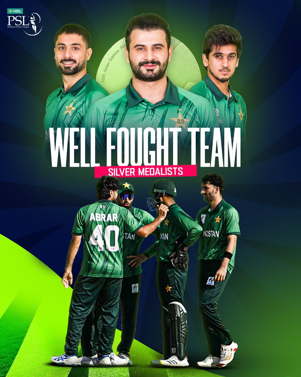 thePSLt20's tweet photo. Silver on the Asian Games stage 🥈🇵🇰

Well fought Pakistan team, finishing as runners-up in Japan 💫

#PakistanCricket | #AsianGames https://t.co/kK30TSQKue