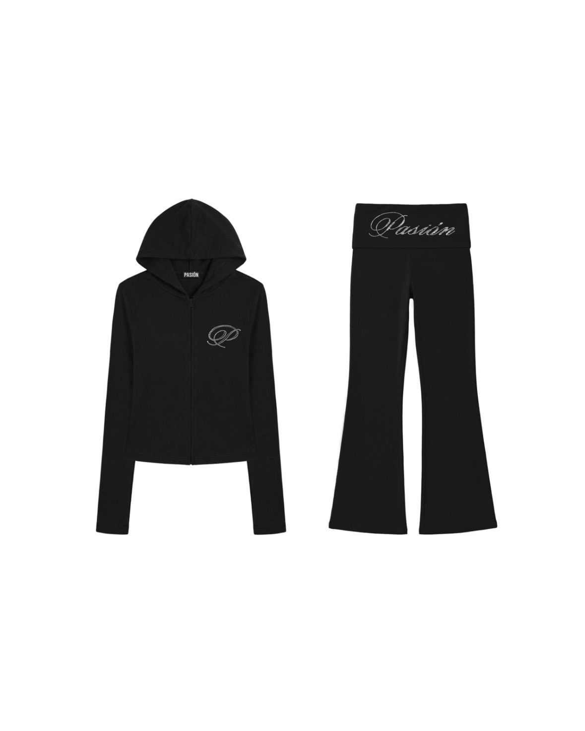 이솔 파시온 (PASION) 슬림 크리스탈 글램 후드집업_블랙 Slim Crystal Glam Hoodie Zip-Up_Black, 파시온 (PASION) 슬림 크리스탈 글램 팬츠_블랙 Slim Crystal Glam Pants_Black (2)