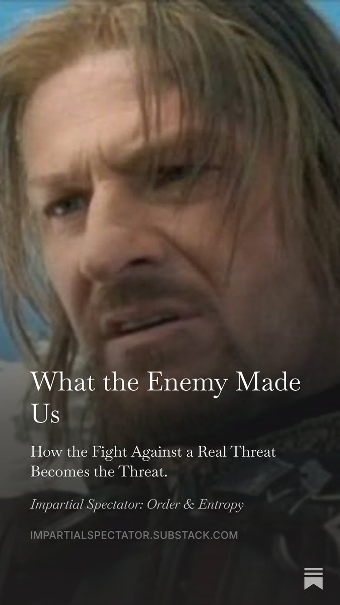 reprahekim's tweet photo. 1/
Saruman never decided Sauron was right. He decided Sauron understood power.

That's how the enemy makes you. Not by persuading you to adopt his ends, but by persuading you that only his means are adequate to the age.
New essay 🧵 https://t.co/sfnj6uXDMp