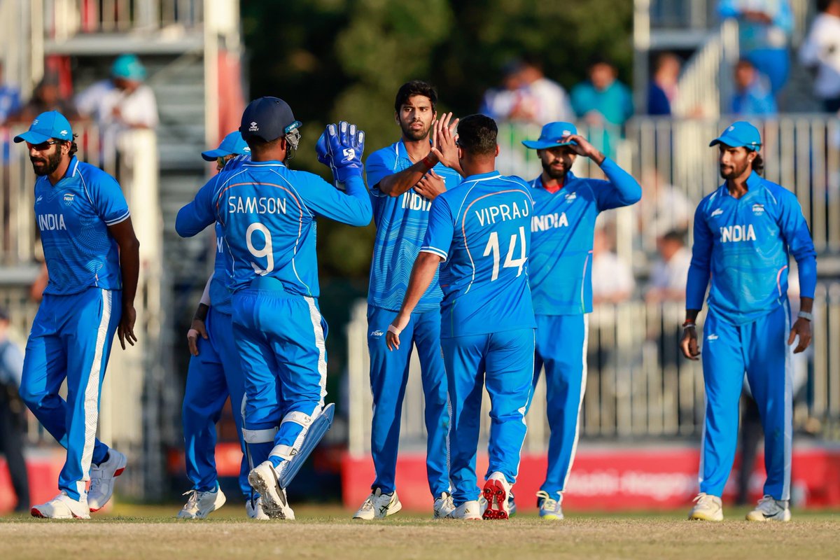 harshvshringla's tweet photo. What a spectacular victory! 🇮🇳🏆

Heartiest congratulations to Team India on winning the Gold Medal at the Asian Games with a thrilling 19-run victory over Pakistan in the final. 🥇🏏

A proud moment for every Indian! Your grit, determination and team spirit have once again made the nation proud.

@BCCI 
#AsianGames #TeamIndia #Cheer4Bharat #IndianTeam #Cricket