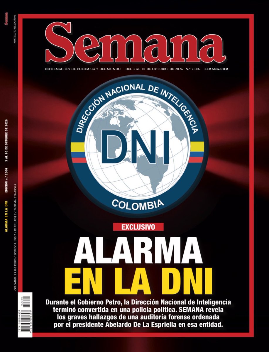 SofyCasas_'s tweet photo. Lo que revela @RevistaSemana sobre la DNI es de una gravedad enorme. Una auditoría forense encontró indicios de que la inteligencia del Estado habría sido utilizada durante el gobierno Petro para perseguir opositores, periodistas y funcionarios, con posibles infiltraciones extranjeras y graves irregularidades en el manejo de información reservada.

Hay 147 terabytes de información y decenas de dispositivos bajo cadena de custodia que serán entregados a la Fiscalía. Colombia necesita saber hasta dónde llegó esto y quiénes fueron responsables.
https://t.co/8NNR5QM8CE
