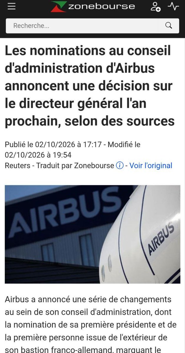 RSouveraine's tweet photo. Voici un tableau présentant, année par année, la nationalité des principaux dirigeants opérationnels d'Airbus.
Qu'observez-vous ?

Et l'on apprend que le mandat du Directeur Général, le Français Guillaume Faury, pourrait ne pas être renouvelé. Des discussions à ce sujet devraient commencer en avril 2027. Le favori pour lui succéder est ... l'Allemand Lars Wagner.
Ainsi tous les plus hauts postes opérationnels d'Airbus seraient occupés par des personnes de nationalité allemande.

N'y voyons en aucun cas la main du hasard. Devant la déconfiture de son industrie automobile, qui licencie ses salariés par centaines de milliers, l'Allemagne cherche un nouveau moteur de croissance industrielle dans l'aéronautique et la défense.

Combien de temps avant que ces responsables, sous prétexte de "rationalisation des infrastructures", ne décident de "rapatrier" les activités des usines et centres de recherche toulousains en Allemagne ?

République Souveraine se bat pour le retour d'un État stratège. Dans le cas d'Airbus, cet État pèserait de tout son poids (10,83% du capital) pour imposer des dirigeants français soucieux de la souveraineté de notre pays.