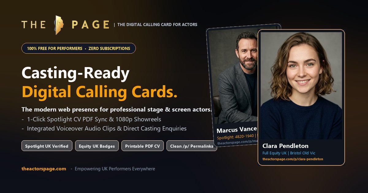 ThePageUK's tweet photo. The worst part about setting up an actor website?
Retyping 20 theatre and screen credits line-by-line. 😩
On The Actor’s Page, you just drag & drop your Spotlight CV PDF.
It auto-fills your credits, agency, and Spotlight PIN in 10 seconds.
Clean. Fast. 100% free for UK performers. 🎭👇