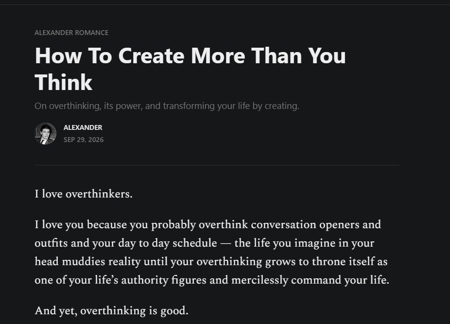 maanas_tyagi's tweet photo. The reason you feel depressed is cuz you 
CONSUME MORE THAN YOU CREATE.

Read this beautiful Substack article by @thegreeeeat 

https://t.co/GE1kCkhlVT https://t.co/oUuBIY10ni