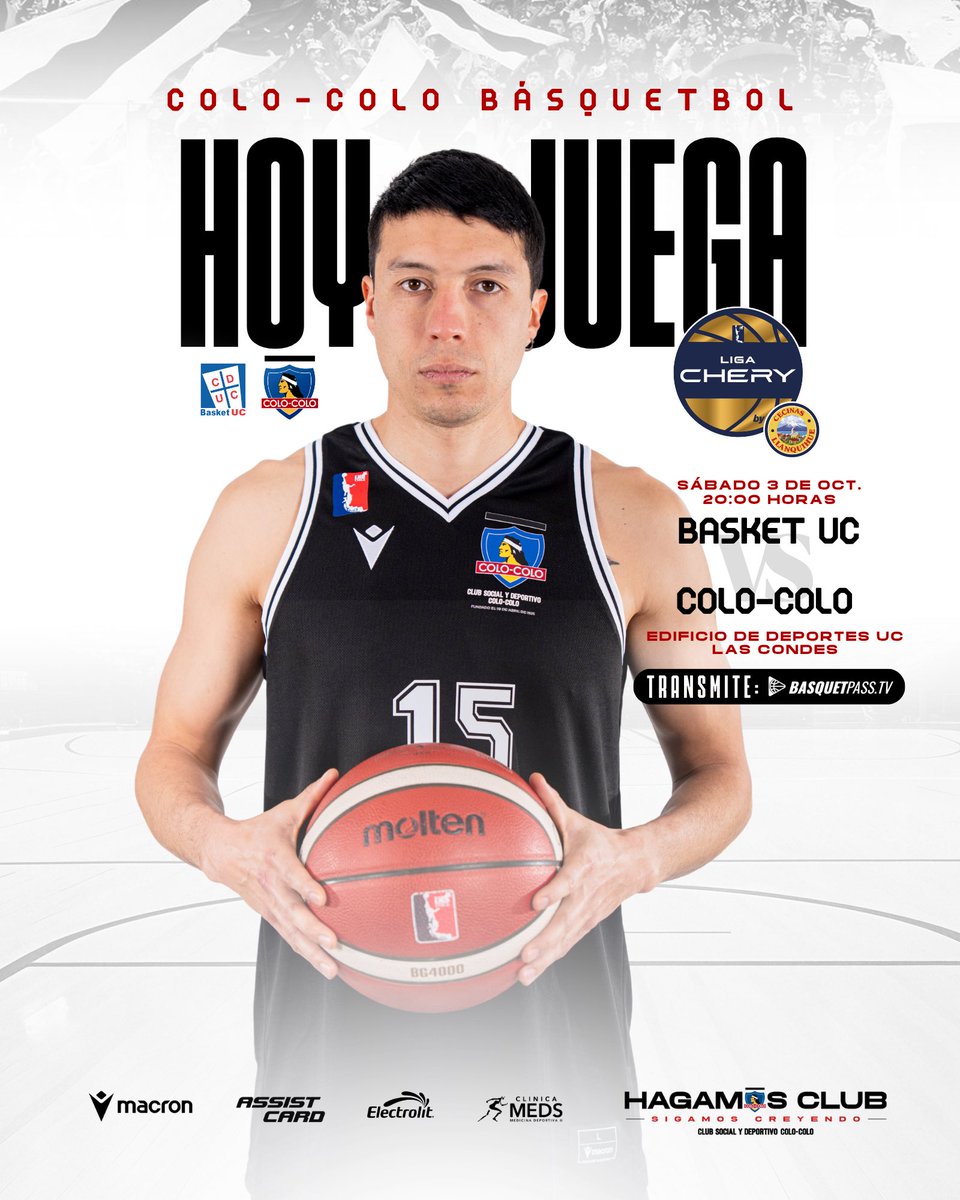 CSDColoColo's tweet photo. ¡𝐇𝐎𝐘 𝐉𝐔𝐄𝐆𝐀 𝐄𝐋 𝐁𝐀́𝐒𝐐𝐔𝐄𝐓! 🏀

Los albos se medirán ante Universidad Católica a partir de las 20:00 horas en el Edificio de Deportes UC en una nueva fecha de la fase de permanencia de la Liga CHERY. 

Compra tus entradas por Ticketplus o mira el encuentro por Basquetpass. 

¡ESTA NOCHE CUESTE LO QUE CUESTE! 🤟🏼🤍🖤