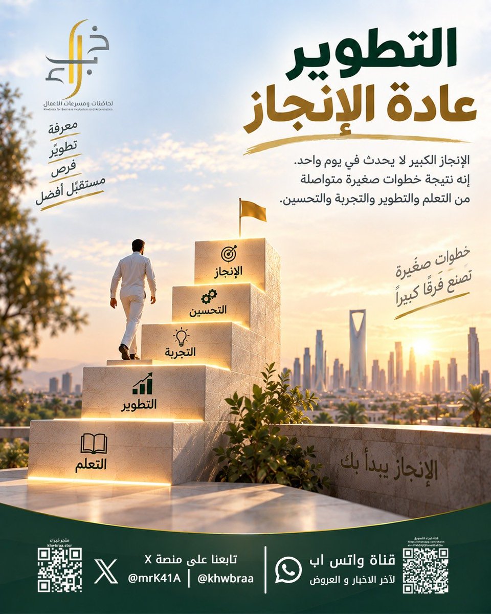 mrK4IA's tweet photo. الإنجاز الكبير لا يأتي دفعة واحدة.
 إنه حصيلة خطوات صغيرة تتكرر كل يوم : تعلم، تجربة، تطوير، تحسين… ثم خطوة جديدة.
استمر في التطوير، واجعل الإنجاز عادة.

#خبراء #التطوير_عادة_الإنجاز #تطوير_الذات #نجاح #تعلم #إنجاز https://t.co/AiGo17TB1p