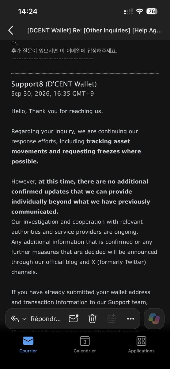 Elli_ess1's tweet photo. Victimes D’CENT Wallet : je cherche à rejoindre un collectif, en France/ Suisse ou à l’international.

Le 15 septembre, environ 14 000 XRP ont été transférés de mon portefeuille sans mon autorisation. Cela représentait l’essentiel de mon épargne.

J’ai déposé plainte en Suisse et effectué un signalement auprès de l’IC3. Mon dossier est documenté : transactions, rapport de traçage et échanges avec D’CENT et les plateformes concernées.

D’CENT a indiqué enquêter sur le piratage de sa plate-forme touchant les victimes.

Aujourd’hui, je souhaite surtout entrer en contact avec :
• d’autres victimes ;
• un collectif ou une association qui les rassemble ;
• un avocat accompagnant une démarche commune concernant D’CENT / IoTrust, notamment en Corée du Sud.

Médias et créateurs crypto francophones : pouvez-vous relayer cet appel ou nous orienter vers des contacts fiables ? Pour les personnes concernées, chaque mise en relation compte.

Victimes à l’étranger : vos contacts sont également les bienvenus.

🇬🇧 D’CENT victim based in Switzerland, looking to join a verified victims’ group or connect with lawyers coordinating joint action, especially in South Korea. Please share or point me towards reliable contacts.

Merci à celles et ceux qui pourront nous aider à nous retrouver.

@CryptoastMedia @LeJournalDuCoin @PowerHasheur @CryptoMatrix2
@thinkingcrypto @zachxbt @WuBlockchain @Cointelegraph @WatcherGuru @LordVXrp 

#DCENT #XRP