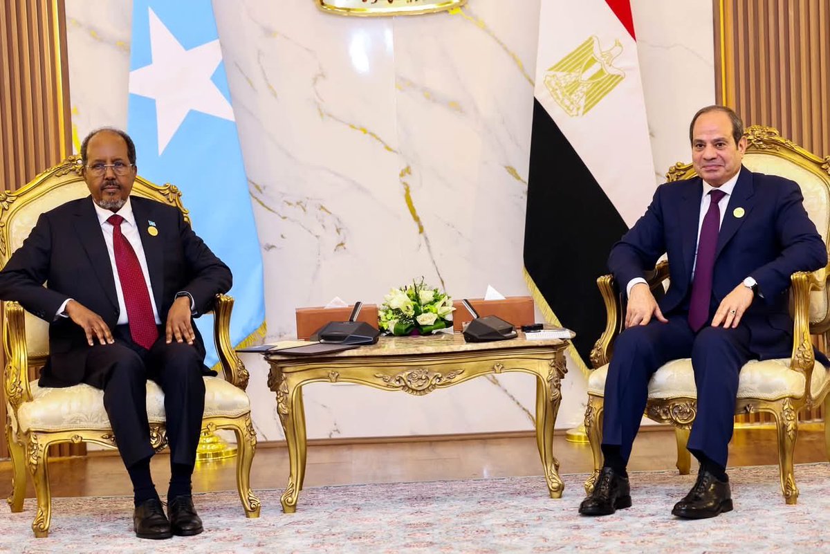 SOSDISPATCHH's tweet photo. 🚨🇸🇴🇪🇬 Somalia Egypt High level Talks In Alamein

Somali President Hassan Sheikh Mohamud has met Egyptian President Abdel Fattah El-Sisi on the sidelines of the Alamein Africa Forum, with the two leaders discussing bilateral relations and matters of mutual interest.

But one detail caught my attention: Somalia’s Air Force Commander, Brig. Gen. Abdirisaq Mahmoud Haji, is also part of the Somali delegation in Egypt  and appears in the background during the meeting.

His presence comes as Mogadishu and Cairo continue expanding military and security cooperation, including efforts to develop Somalia’s Air Force.

#Somalia #Egypt #AlameinAfricaForum #SomaliAirForce #Defense #HornOfAfrica #Mogadishu #Diplomacy