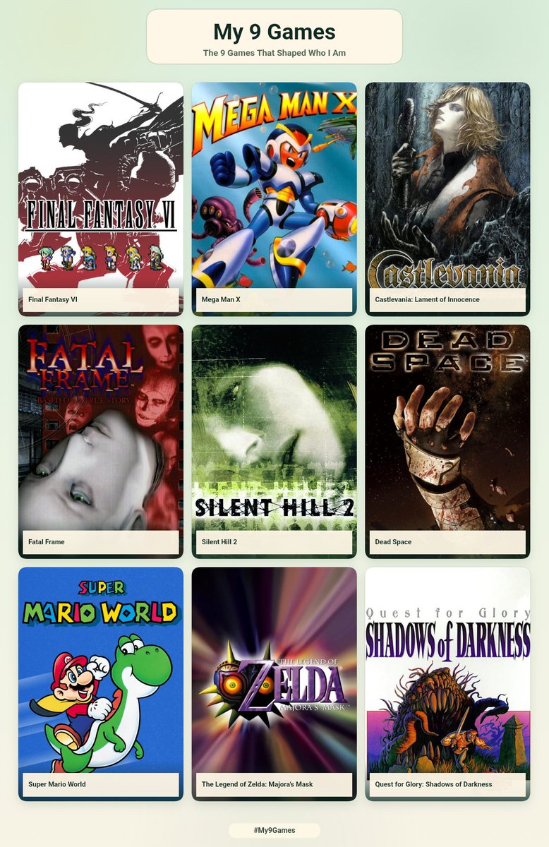 Xyros9's tweet photo. 9 games that shaped me. I kept thinking of other games, but I had to think to the ones that really cemented my love for the genres I enjoy now! https://t.co/a9W8IgsFYO
