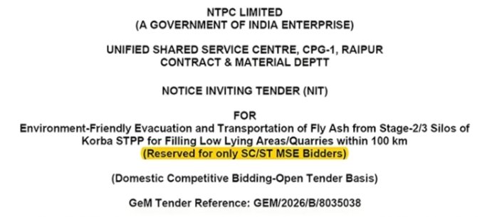 mr_tripathiii's tweet photo. NTPC has floated a tender reserved exclusively for SC/ST MSE bidders.

&amp; then we wonder
> Why do roads sink?
> Why do bridges fail? 

Public money should be about price, competence &amp; quality, not the contractor’s caste.

When caste takes front seat, quality takes a back seat. https://t.co/YlDHSwroxw