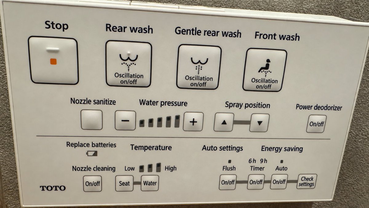 robertgraham's tweet photo. I'm visiting Japan encountering these Toto toilets with more buttons than airliners. I'm afraid pressing any because I might get electrocuted or launch nuclear missiles or something. So I just took a photo and pasted into ChatGPT to translate. https://t.co/Ed8LDGIbFc
