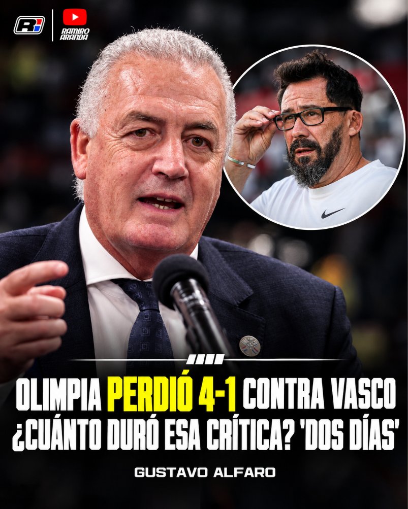 Ramirofutbolpy's tweet photo. ⚠️🇵🇾 Gustavo Alfaro DT de la #Albirroja, sobre el nivel del fútbol paraguayo:

— "La liga local, pero la liga local tiene que mejorar. Se lo decía el otro día en off, y dígame si le miento: Olimpia perdió 4-1 contra Vasco y fue, de pronto, un caos porque había perdido con un equipo que estaba peleando el descenso, cuando iba ganando 1-0 y terminó perdiendo 4-1.

¿Cuánto duró esa crítica? 'Que son más rápidos que nosotros, que juegan mejor, que esto, que lo otro, que la velocidad del fútbol...'. Todo lo que nosotros venimos diciendo, porque le presenté a todos los clubes, le mandé un análisis y un diagnóstico del estado de forma del fútbol paraguayo. 

Se lo mandé a todos los presidentes para que vean la diferencia entre dónde estaba trabajando la Selección y el nivel donde estaba el fútbol local, para que vean el trabajo que había que hacer para nivelar para arriba.

¿Saben cuánto duró esa discusión? Dos días. Porque después jugaron el clásico con Cerro Porteño, le ganaron, hoy está puntero en el campeonato y ¿qué vamos a discutir? ¿Que se podrían hacer las cosas mejor? En todos lados se pueden hacer las cosas mejor."

⁉️¿Opiniones?
-#RamiroArandafutbolpy 

📸 | Crédito al jugador/fotógrafo