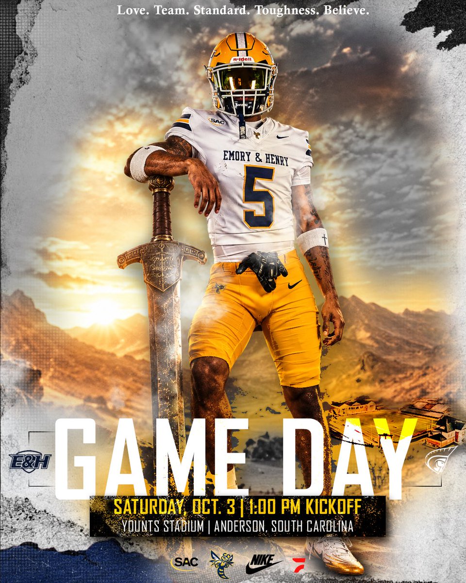 EmoryHenry_FB's tweet photo. 🔔 𝐆𝐀𝐌𝐄𝐃𝐀𝐘 🔔

𝙒𝙚𝙖𝙩𝙝𝙚𝙧 𝙏𝙝𝙚 𝙎𝙩𝙤𝙧𝙢.

🏟️ Younts Stadium
🕐 1:00pm Kickoff
📺 https://t.co/g2dmFhknG9

#HardHatDefense 🚧 #Area26 🛸
#GoWasps #BlueCollarGoldStandard https://t.co/7ADynWpYta