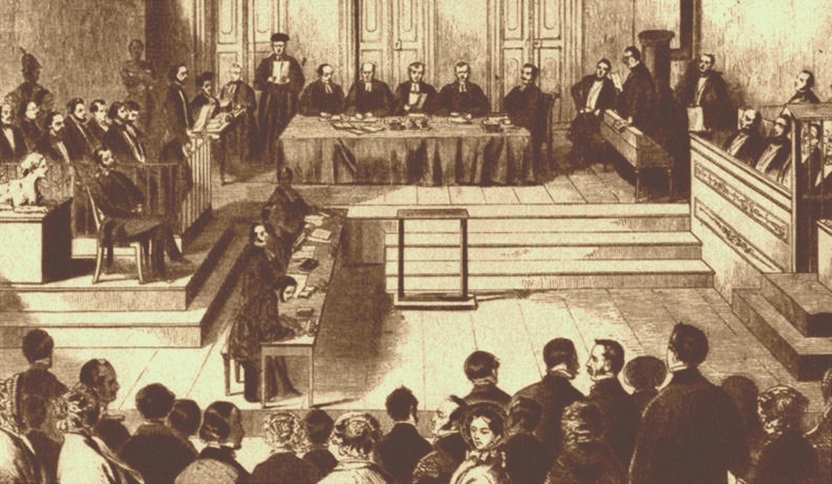TheHistoryOfSo1's tweet photo. The trial of 11 members of the Communist League for their involvement in the Revolution of 1848 began in Cologne on Oct. 4, 1852. Karl Marx directed the defense from London. While seven were convicted and the League dissolved after the trial, four  were acquitted. #OTD #Germany https://t.co/FgfWEUDy3U