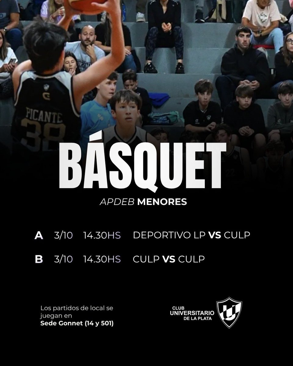 CULP_oficial's tweet photo. BASQUET: Las menores masculinas A y B juegan desde las 14.30 hs. El A como visitante y el B como local
@BasquetLaPlata 
@BasquetCULP 
@DeportivoLP https://t.co/TOYDgJqMIb