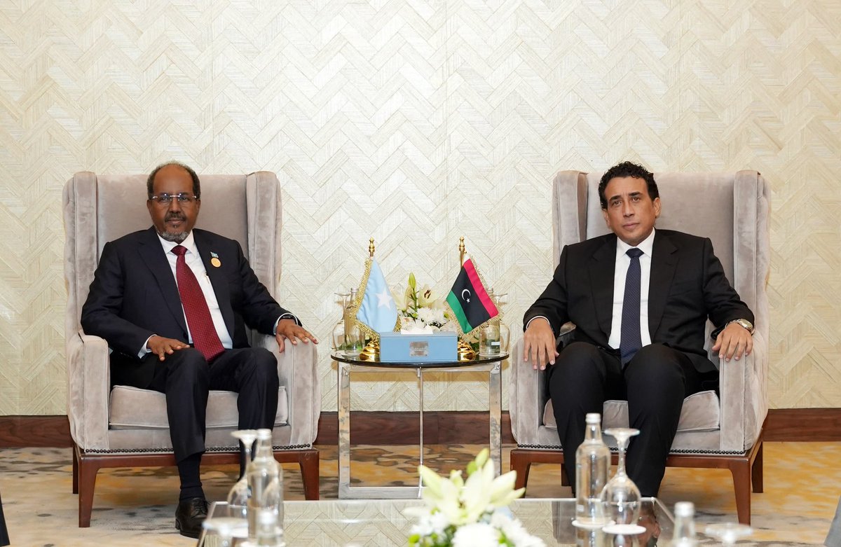 gedo247's tweet photo. Somalia’s President @HassanSMohamud met Egyptian President @AlsisiOfficial on the sidelines of the #Alamein Africa Forum, with the two leaders discussing bilateral ties and regional issues of mutual interest. https://t.co/CGpmNki54y
