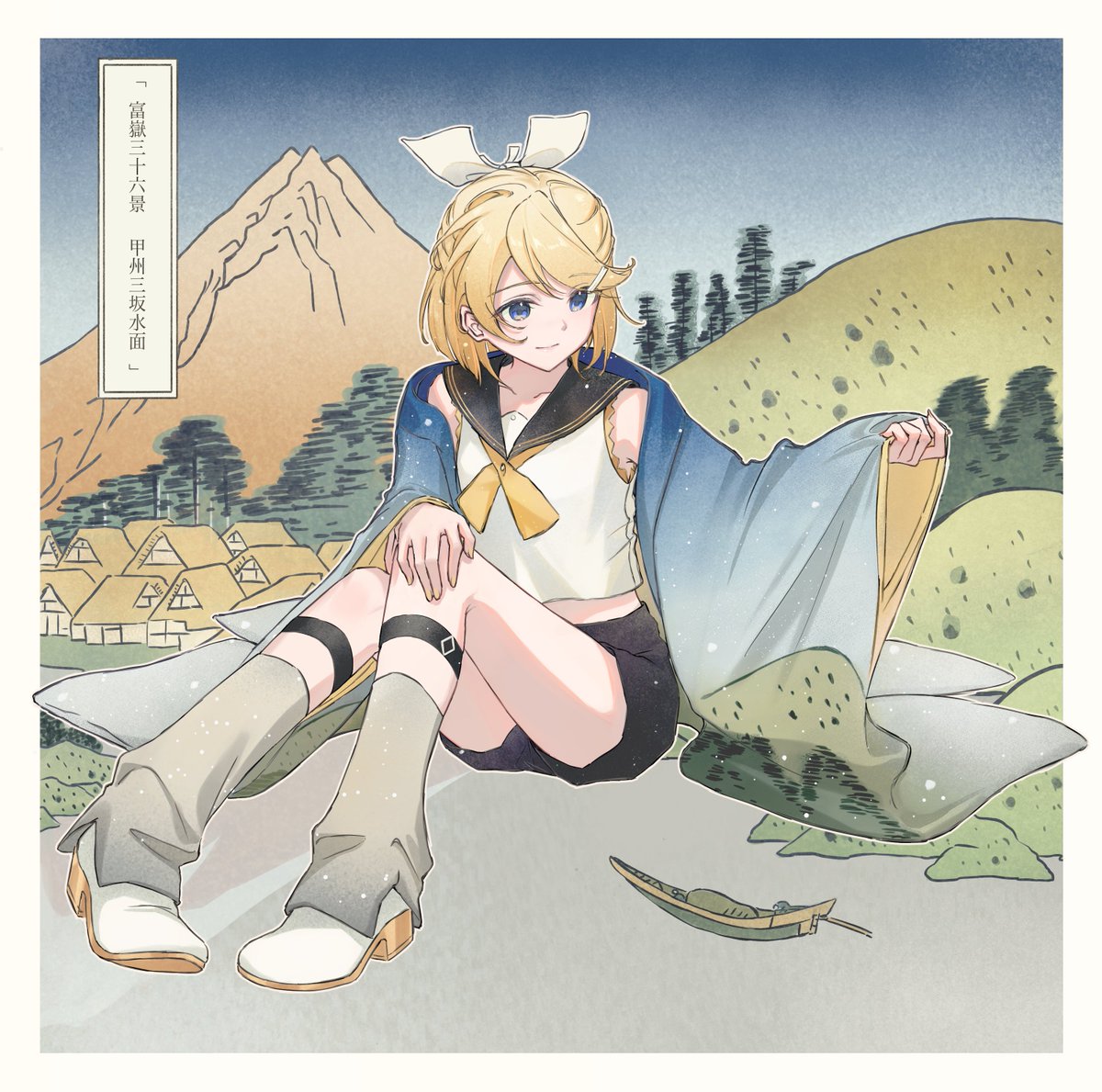 potepalette's tweet photo. 葛飾北斎 ×  #鏡音リン https://t.co/zTdvRcUQvT