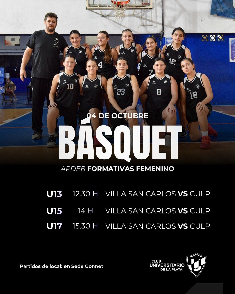 CULP_oficial's tweet photo. BASQUET: Las formativas femeninas visitan a Villa San Carlos desde las 12.30 hs. 
@BasquetLaPlata 
@BasquetCULP 
@BasquetVsC https://t.co/mI6WgPisRK