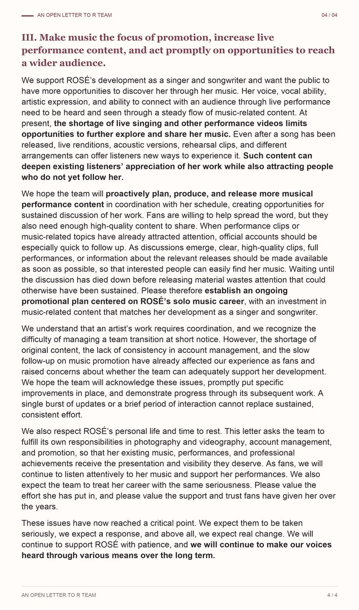 RoseChinabar's tweet photo. An open letter to R Team from all c-n1s.

@numberoneHQ @GeeeeRouz @tdwrd @THEBLACKLABEL @AtlanticRecords 

#ROSÉ #로제 https://t.co/3AaG4JwKD4