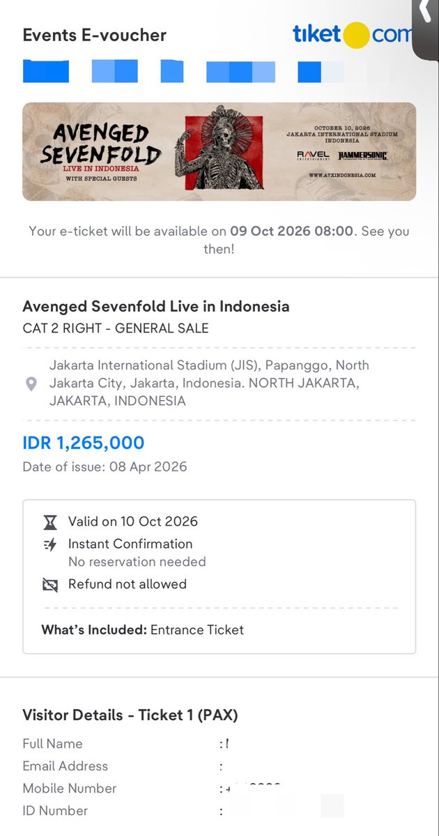 zachaaryyyyy's tweet photo. WTS tiket A7X live indo, CAT 2 RIGHT jual rugi aja, 600-700 ambil, include surat kuasa yagesya👍🏻
#wts https://t.co/C7qAbwdX66