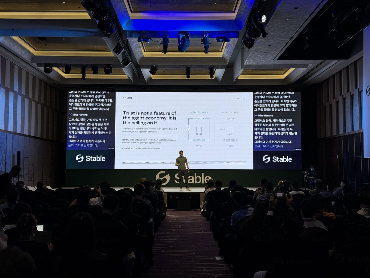 Talus_Labs's tweet photo. That's a wrap on KBW 2026 🇰🇷

Thank you to @kbwofficial, everyone who came to @0xgmike's keynote, &amp; to everyone at the @verona_dev &amp; @FourPillarsFP side events we co-sponsored

We came to Seoul asking "Can you trust your agent?" and left with great conversations about the answer https://t.co/f4BkDEjIMA