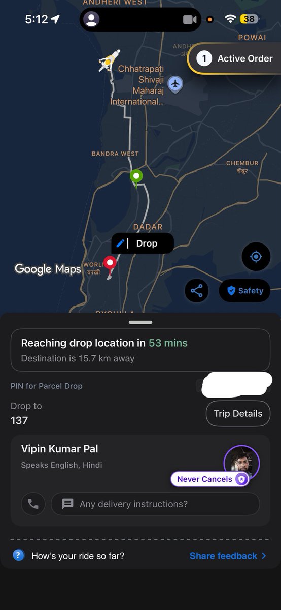 WakodeAmit's tweet photo. @rapidobikeapp @RapidoCares URGENT HELP!

Captain Vipin Kumar Pal picked my parcel worth Rs.5000 at 3:24 PM &amp; is refusing to deliver. Roaming in Andheri since 2 hrs, saying "Nahi Aaunga"

Order is still ACTIVE (15.7km to drop) Parcel is with him.

Mailed to support
 #Rapido https://t.co/rYoOZqybbz