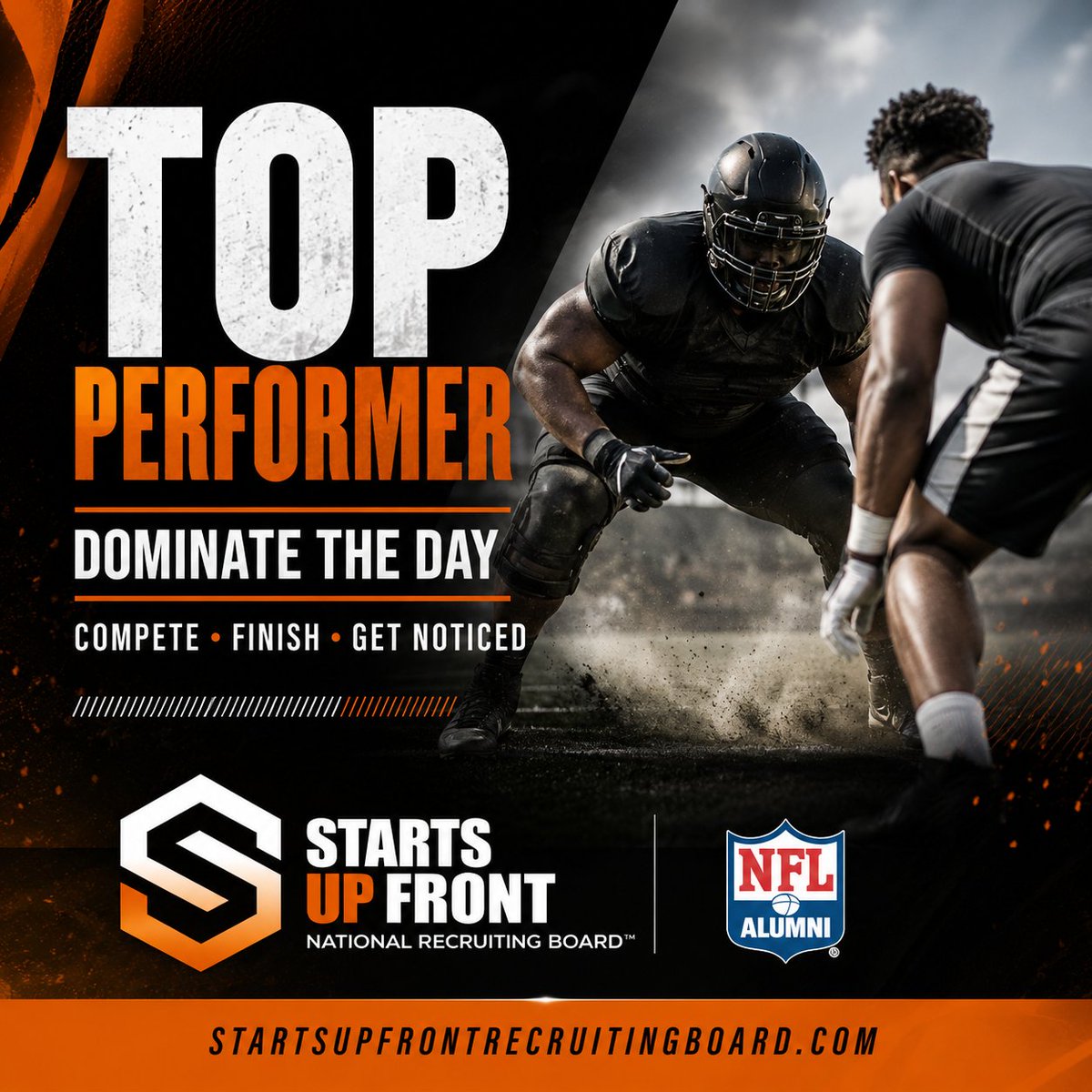 Startsupfront's tweet photo. 🔥🏈 #TOPPERFORMER—DOMINATE THE DAY
Every camp, every game, every combine has a moment where someone separates from the pack. That’s the #TopPerformer standard—compete, finish, get noticed.
COMPETE • FINISH • GET NOTICED
For #OffensiveLine, #DefensiveLine and #EdgeRusher prospects, showing up is the minimum. Dominating the day is what puts your name on the board. #SUFRB is watching for the players who don’t just participate—they take over.
⚡ What separates a #TopPerformer: 🔥 Compete every single rep 🏁 Finish through the whistle 👀 Get noticed for the right reasons
Through #OLRecruiting, #DLRecruiting, #EdgeRecruiting and #FootballRecruiting coverage, the Starts Up Front National Recruiting Board, in partnership with #NFLAlumni, is recognizing the #TrenchWarriors who dominate the day, every day.
🔥 Athletes: Show up ready to dominate. Every rep is a chance to get noticed. 🔥 Coaches: Tag the player who dominated your last event. 🔥 Parents and supporters: Share this—someone’s about to have their day.
🌐 https://t.co/fbszVeBfHX
#ControlTheTrenches #DominateTheDay #CompeteFinishGetNoticed #HighSchoolFootball #CollegeFootballRecruiting
IT ALL STARTS UP FRONT!