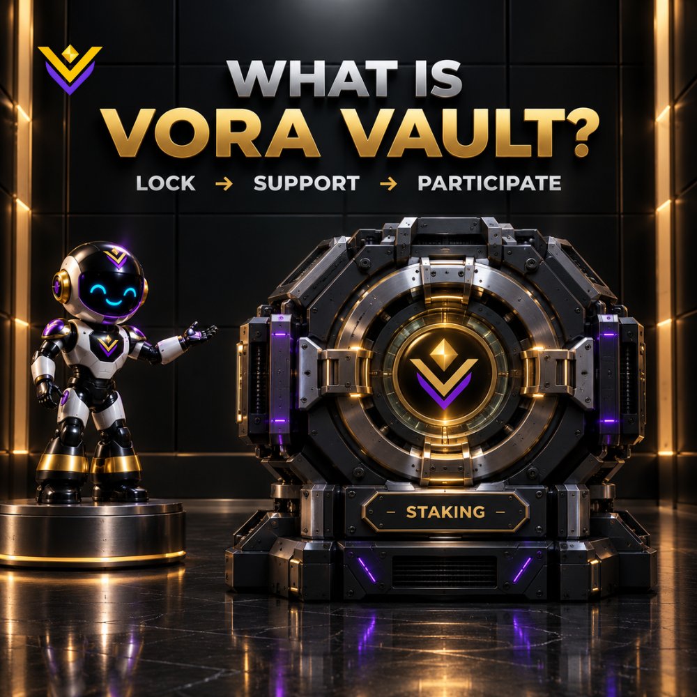 VORAChainHQ's tweet photo. WHAT IS VORA VAULT?

VORA Vault is designed around one simple idea:

Lock VORA. Support the Network. Participate.

According to the VORA ecosystem overview, VORA Vault allows users to lock VORA to help secure and maintain the network, with rewards based on the applicable terms.

Staking is also included in VORA Chain’s Q4 2026 Launch & Expansion roadmap.

The infrastructure is still being developed.

LOCK → SUPPORT → PARTICIPATE