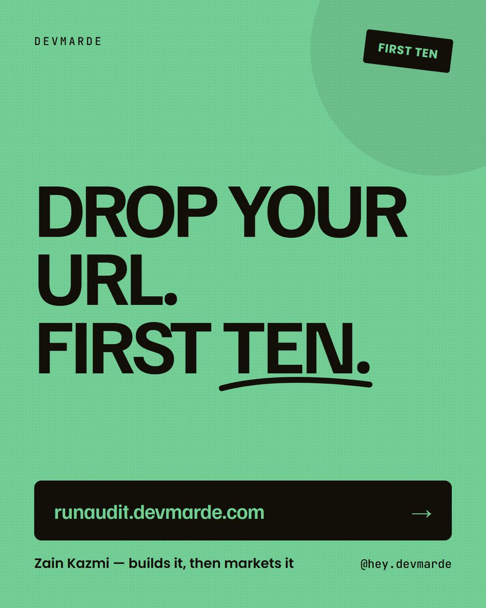 DevMarDe's tweet photo. We'll fix ten websites for free.

Before score. The fix. After score. Rs 0.

Only catch: we publish the numbers. No upsell, no retainer. We'll ask for a review after and you can say no.

Reply with your URL. First ten. https://t.co/SVrTz2gH8W