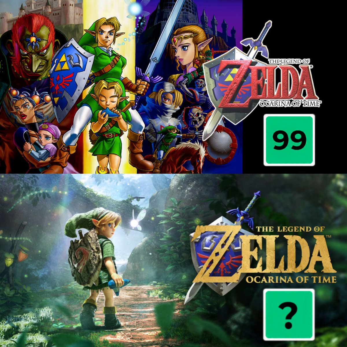 ZeldaUniverse's tweet photo. The Ocarina of Time remake is almost here. With the original being one of the highest-rated games of all time, sitting at a 99, do you think the remake will live up to that legacy? https://t.co/6ukqwqsbF3