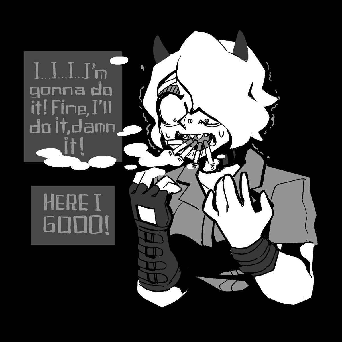 Geilhass's tweet photo. Demontober Day 3: "Smoking Demon"

#Helltaker https://t.co/EyJIcPTZor