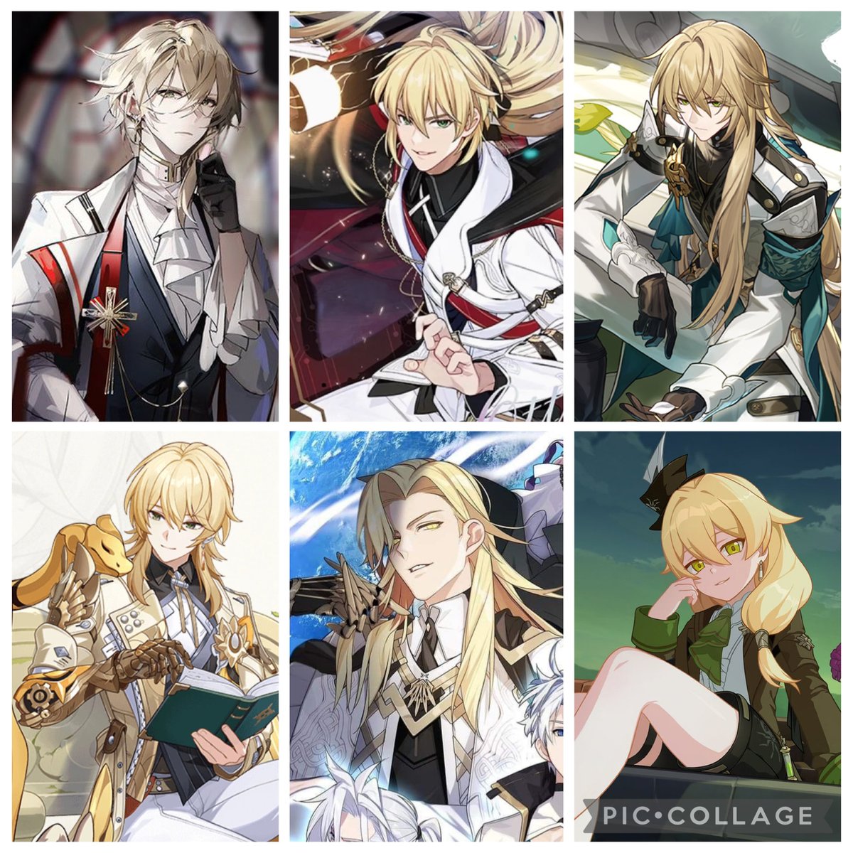 TD8n2gt6T9nf0N2's tweet photo. 「オットー顔6銃士を連れて来たぞ」

「ぜんぶ同じじゃないですか！」

「左上から崩壊学園のオットー、崩壊3rdのオットー、スタレの羅刹、ネクサスアニマのオットー、虚空万象、モリアーティだ」

「ぜんぶ同じじゃないですか！」 https://t.co/qYZvdsskm0