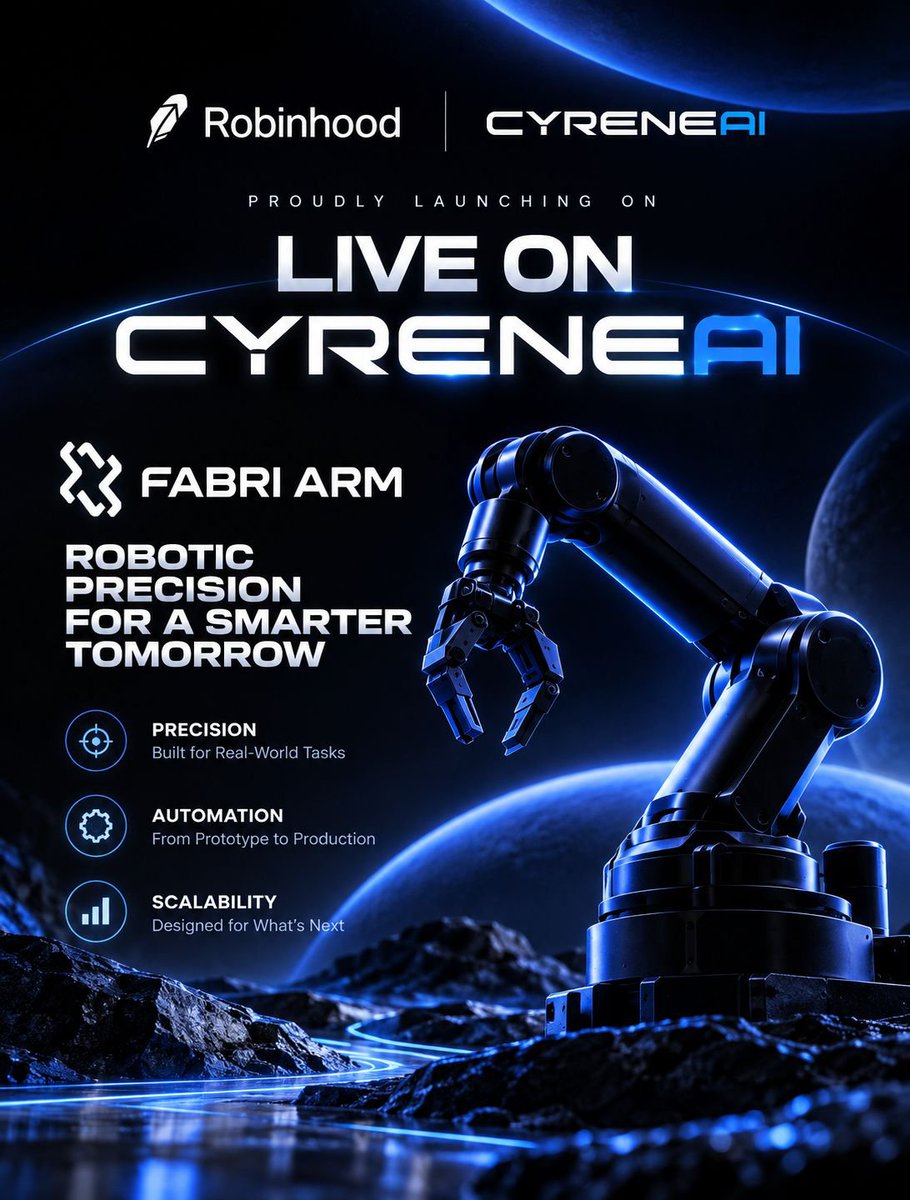 fabriroboticarm's tweet photo. CA: 0x85389B87D9A3D35dfDEABeB9bF855D75281FB5B6
Live on Cyreneai 

Introducing FABRI ARM — robotic precision built for a smarter tomorrow. https://t.co/tlh9QsDcI1