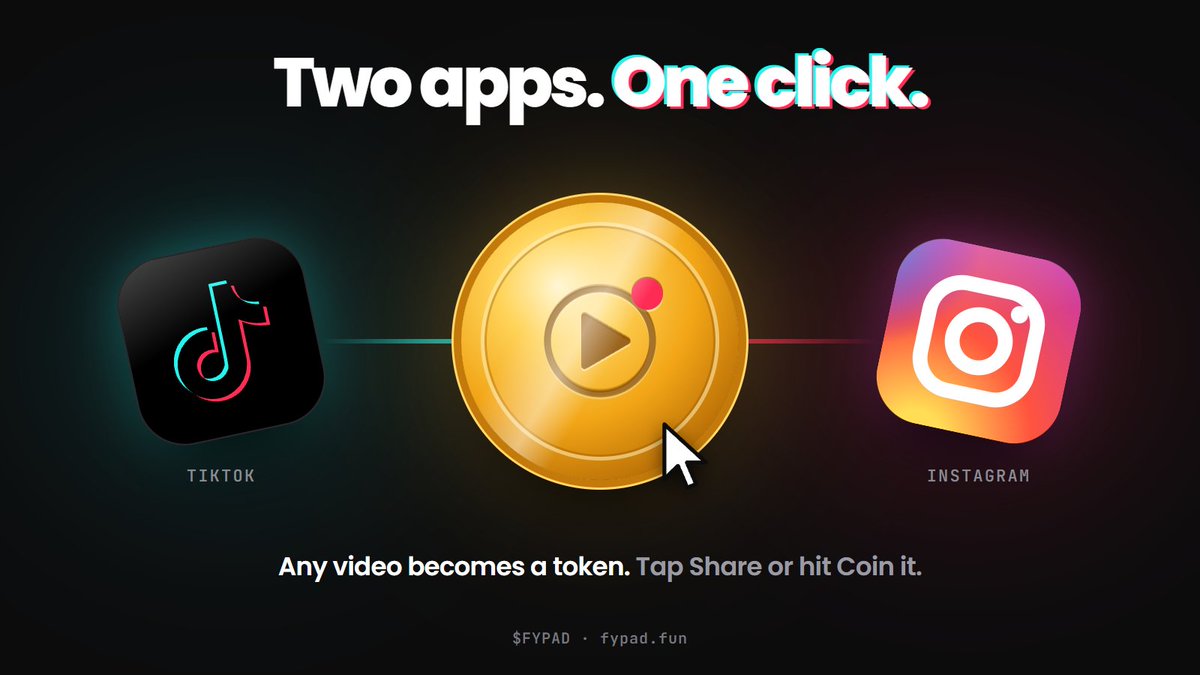 FYPadfun's tweet photo. Two apps.

One click.

Any TikTok or Instagram video becomes a token.

Tap Share on your phone.

Hit Coin it on desktop.

$FYPAD · https://t.co/f6I6xUX5E9 https://t.co/gNPxrAE9xO