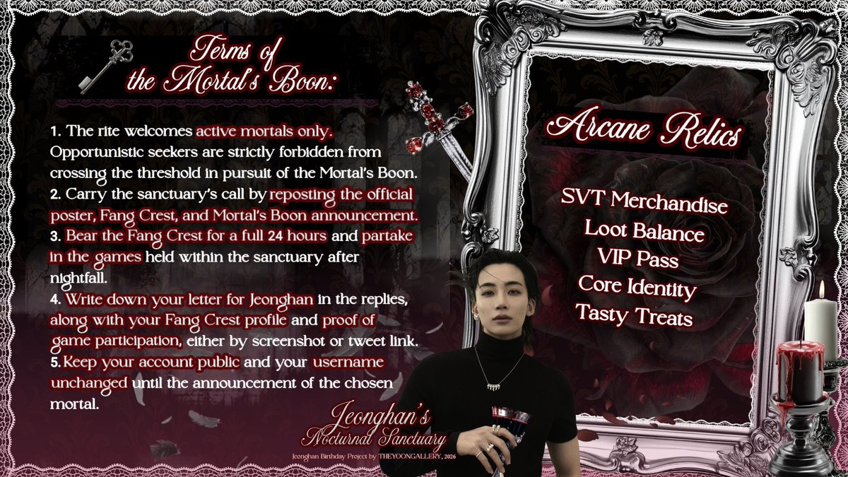 TheYoonGallery's tweet photo. ᅠ
،، 𓅇 An obsidian vault opens its silent reserves for noble court, awaiting a worthy successor from the coven. Within the nocturnal 𝗠𝗼𝗿𝘁𝗮𝗹’𝘀 𝗕𝗼𝗼𝗻, timeless treasures emerge from this creeping shadows of midnight. 🍷
ᅠ https://t.co/nPtfwSJj5l