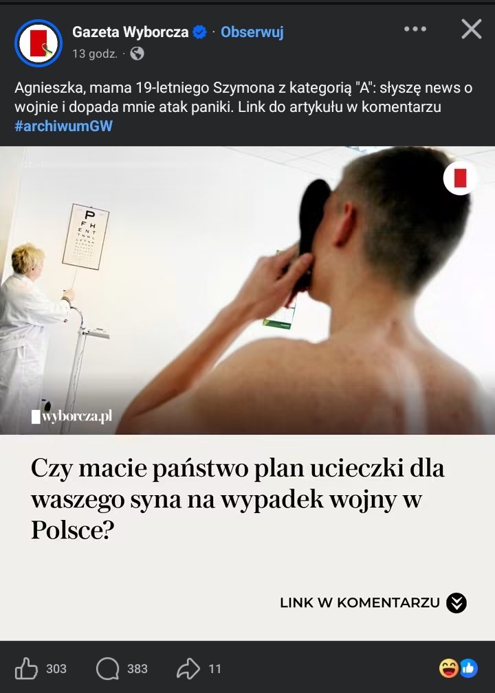 MatMarciniak's tweet photo. Obrzydliwy artykuł w wykonaniu Gazety Wyborczej.
Obowiązkiem każdego obywatela Polski jest jego obrona przed zagrożeniem przed napastnikiem. Unikanie poboru w razie wojny, gdy stan zdrowotny pozwala na czynną walkę, jest zwykłą zdradą narodu. https://t.co/s5N9v5Cgh4