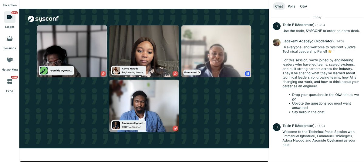_fadekemi_a's tweet photo. The Technical Leadership Panel is on! 🤩
#SysConf2026 https://t.co/NXr1EJeibB