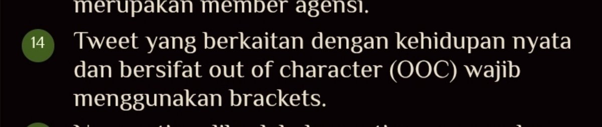 WENGIRIA's tweet photo. 14. Hindari tweet OOC ya, yang bersifat rl TANPA MENGGUNAKAN BRACKETS!

Contoh: 
"atmaKEONHO: capek bgt habis ngejar odong-odong"

Hindari tweet seperti itu ya. https://t.co/Nde0KVY7kM