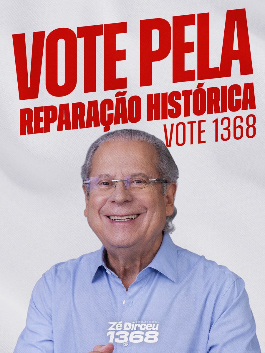 ZeDirceu_'s tweet photo. Amanhã, vote pela reparação histórica! Vote Zé Dirceu 1️⃣3️⃣6️⃣8️⃣, Lula 1️⃣3️⃣, Haddad 1️⃣3️⃣, Simone Tebet 4️⃣0️⃣0️⃣, Marina Silva 1️⃣8️⃣0️⃣ 🌟 https://t.co/bgKO6zoAxY