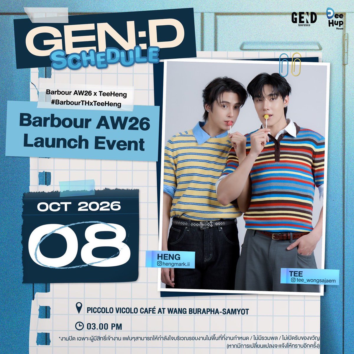 teehengarchive's tweet photo. teeheng’s schedule — UPDATED! 🗓️✨
#TeeBoonyakait #Hengmarkii #teeheng

OCT 4 — Sponsor Run x Tee
OCT 8 — Barbour AW26 Launch Event
OCT 9 — VT Cosmetics
OCT 10 — CeraVe
OCT 17 — Fan Meeting in China
OCT 22 — Elle Fashion Week 2026
OCT 24 — teeheng GEN OF US 1ST FANMEETING
NOV 8 — LeayDoDee x Torriden