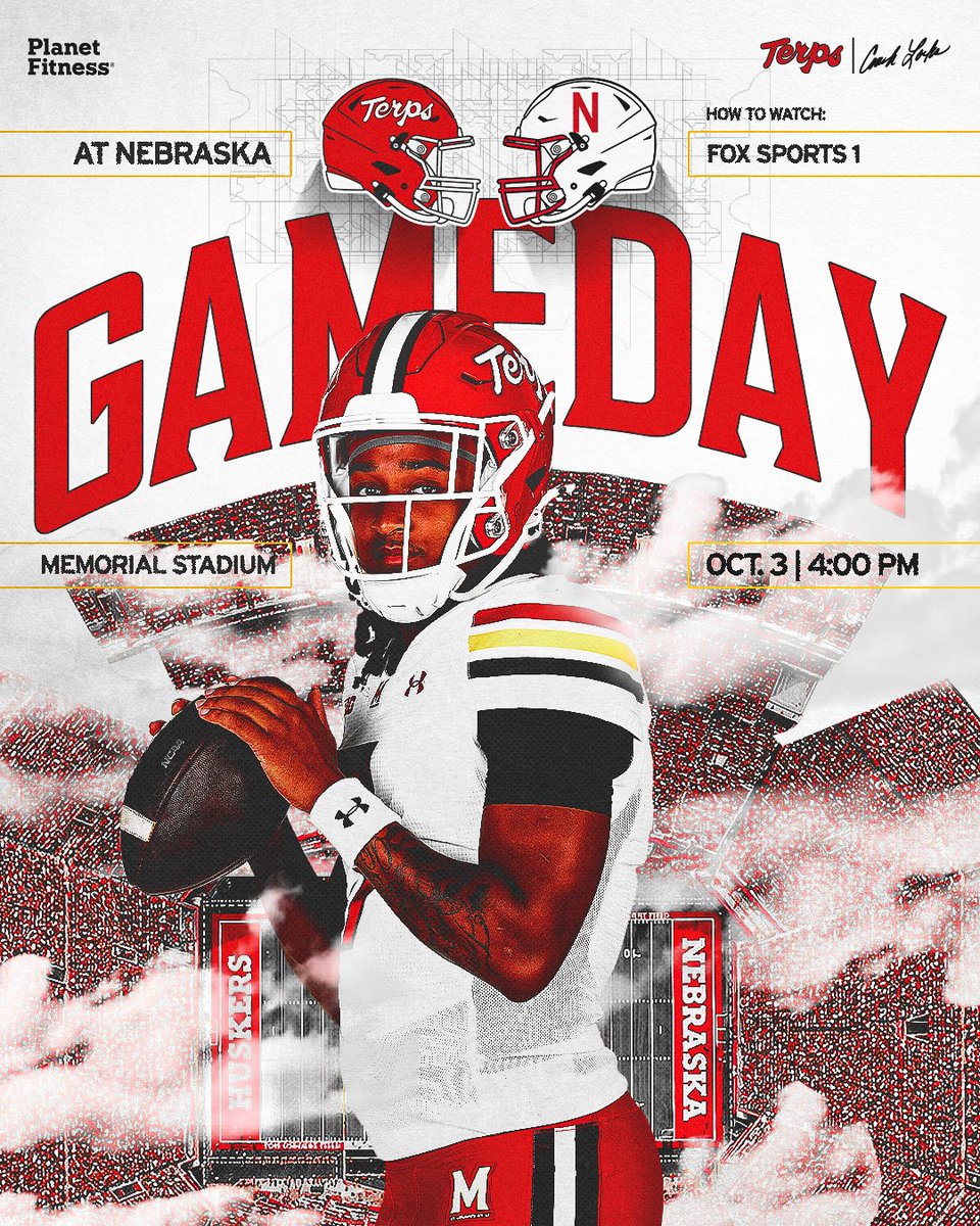 TerpsFootball's tweet photo. Gameday out West. 

🏟️ Memorial Stadium
🆚 Nebraska
📺 @FS1
📻 Maryland Sports Radio Network

#FearTheTurtle 🐢 https://t.co/BVXGeIENMp