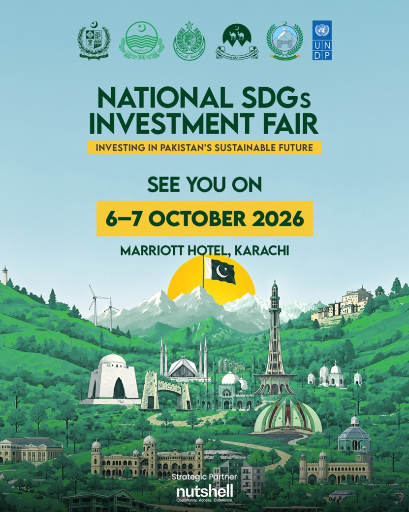 UNDP_Pakistan's tweet photo. From Development Priorities to Investment Opportunities 🇵🇰

On 6–7 October, #UNDPinPakistan and @GovtofPakistan, together with the provincial governments of Punjab, Sindh, Khyber Pakhtunkhwa and Balochistan, will convene the National SDGs Investment Fair in Karachi.

Developed through the SDGs Plus Programme, the Fair will bring 35 SDG-aligned public-private partnership projects worth around US$26 billion across nine sectors directly to investors, banks and development finance institutions. It will connect government priorities with the capital needed to deliver them.

#SDGInvestmentFair #InvestInPakistanSDGs #PartnershipsForTheGoals