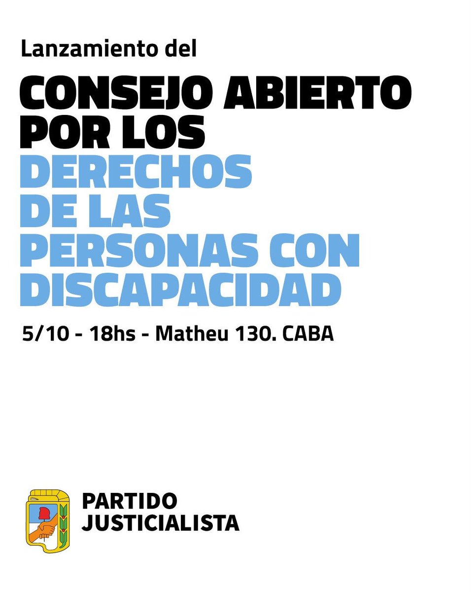 FerRaverta's tweet photo. 🇦🇷

Este lunes vamos a poner en marcha  el Consejo Abierto por los Derechos de las Personas con Discapacidad, en el @p_justicialista

Queremos generar un espacio de encuentro, escucha y participación para poner en común experiencias y construir una agenda federal que nos permita defendernos de la crueldad con la que el gobierno de Milei nos ataca todos los días a las familias argentinas en general y a las personas con discapacidad en particular.

Nos vemos el lunes

📍 Matheu 130, CABA
🗓️ 5 de octubre
🕕 18 hs