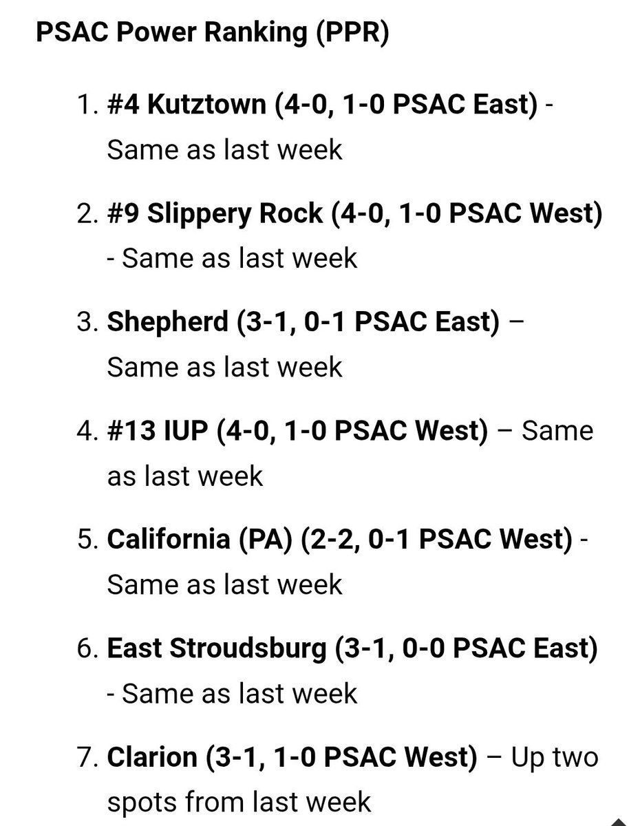 CaryMoyer's tweet photo. #D2FB - PSAC Week Five
Here is the top half of my PPR (PSAC Power Ranking) heading into #PSACFB Week Five. The full ranking and my predictions for this week's games are in the post below this one. https://t.co/molkrwvdhW