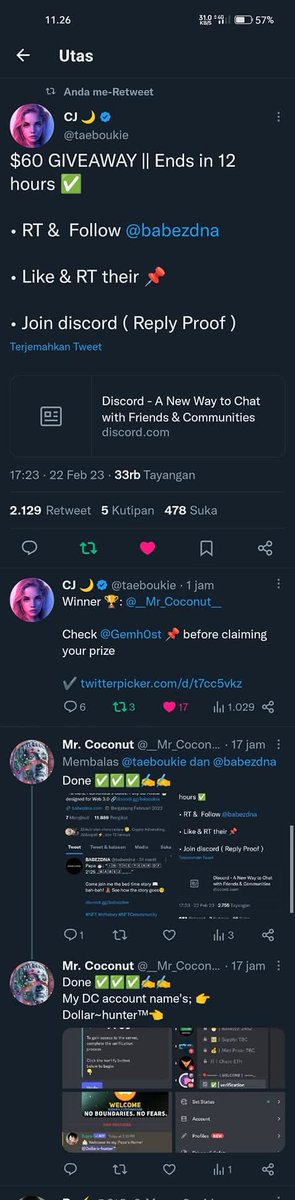 89Winx's tweet photo. Ini sekitar kurang lebih 4 tahun yang lalu diriku merasakan win $100, $100 dan $60 dari 3 host giveaway yang berbeda dan 3 akun ku dulu yang berbeda juga, kenapa kukatakan berbeda, karna dari ke-33-nya itu, sudah pernah kena sus, buat akun baru dan win dalam waktu yg tdk terlalu lama. Kala itu pengundian via Pickaw sangat populer dipakai oleh para host² giveaway ketimbang yang sekarang Easy3.